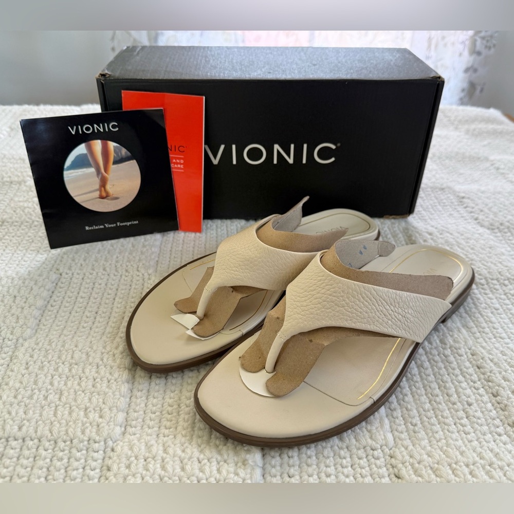 Vionic Agave Comfort Toe Post Sandal Cream Leather Size 11